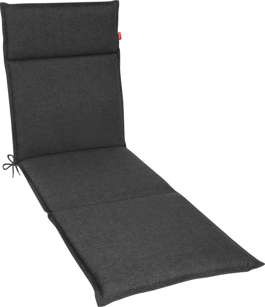 A dark gray chaise lounge cushion is shown against a white background.