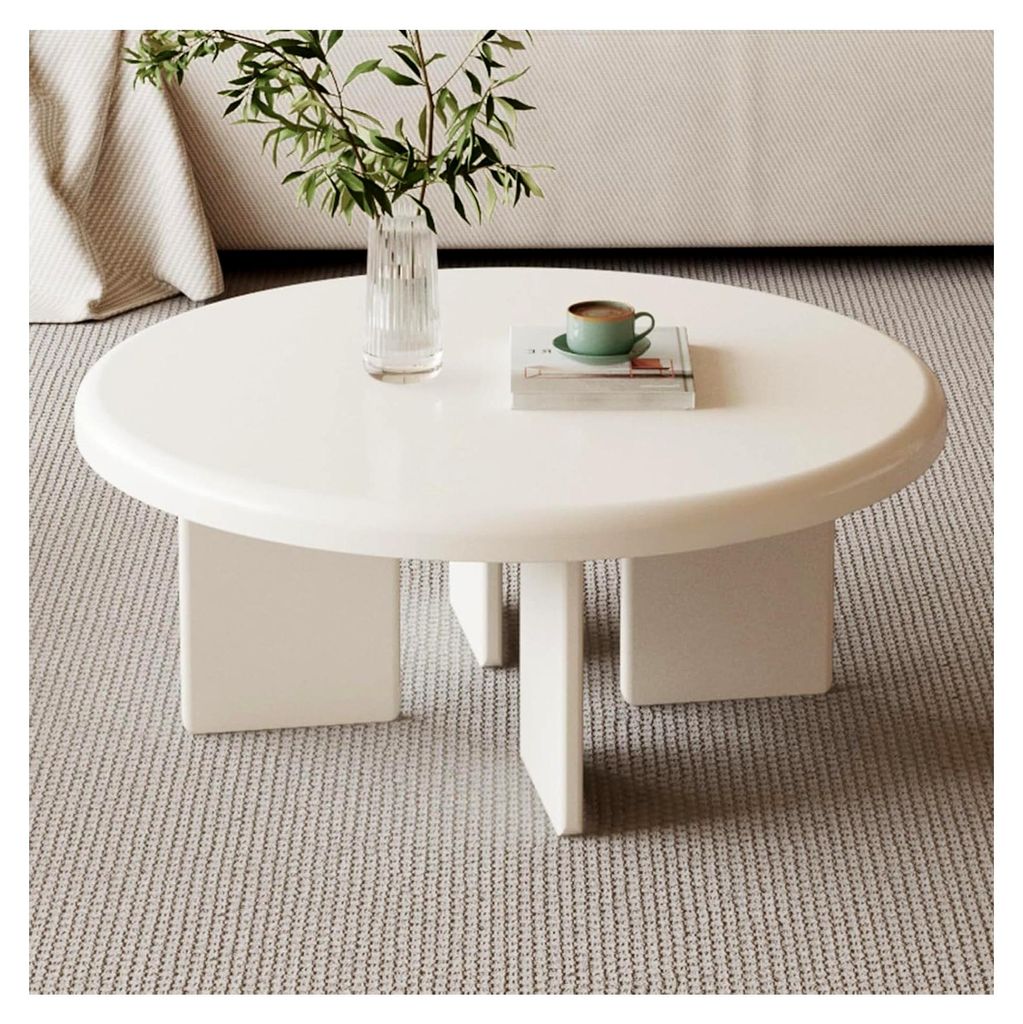 Runder Couchtisch, Moderner Teetisch, Minimalistischer Akzenttisch für das Wohnzimmer, Einfache Montage, Weiß, Niedriger Beistelltisch für klein...