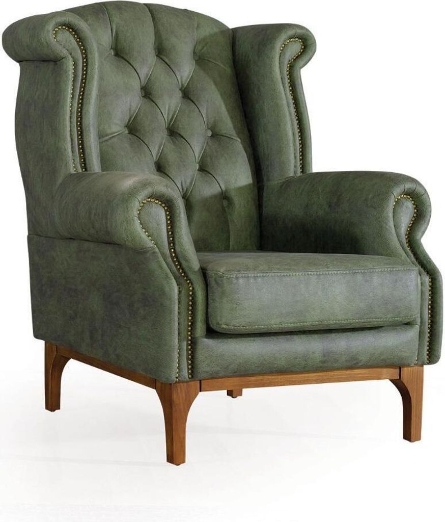 Grüner Chesterfield Luxus Sessel Polstersessel Designer Armlehnensessel