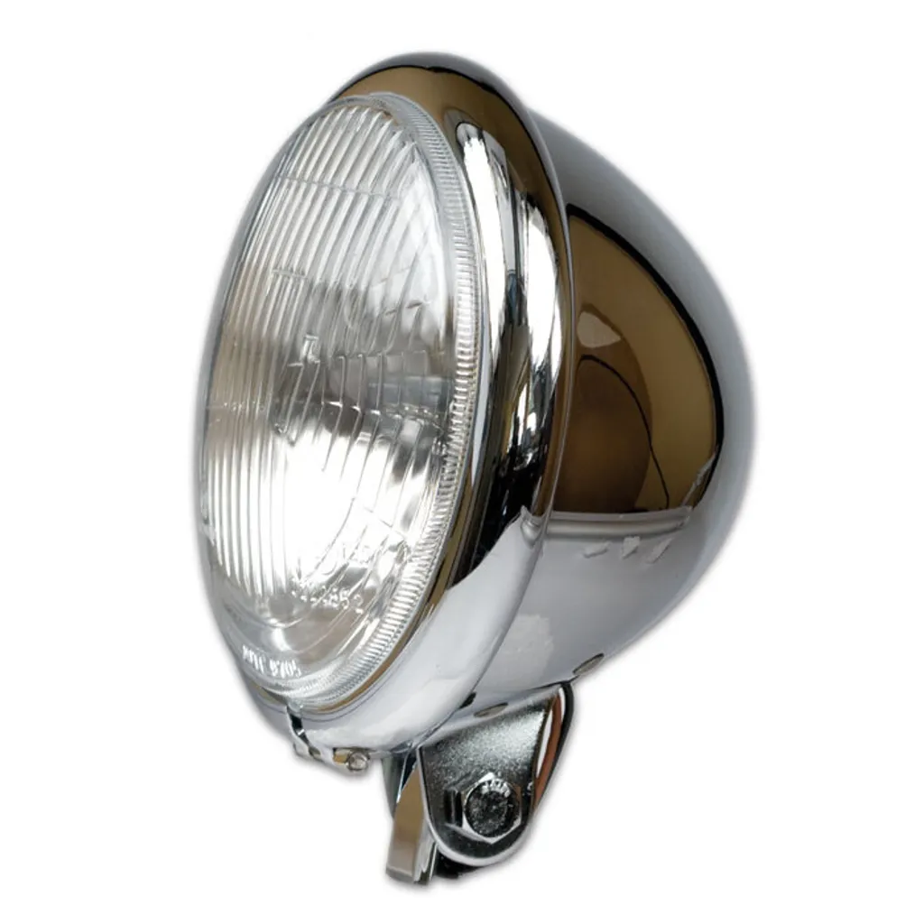 Optique de phare avant Bates Style 5-3/4 H4 chrome pour moto rétro