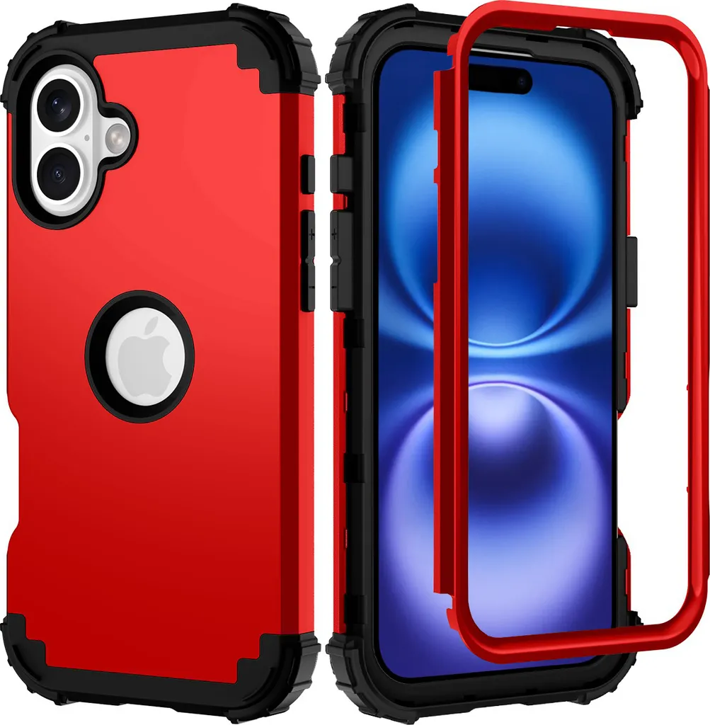 Cover iPhone 16 Plus Rosso 3 in 1: Stile e Protezione Ibrida PC TPU