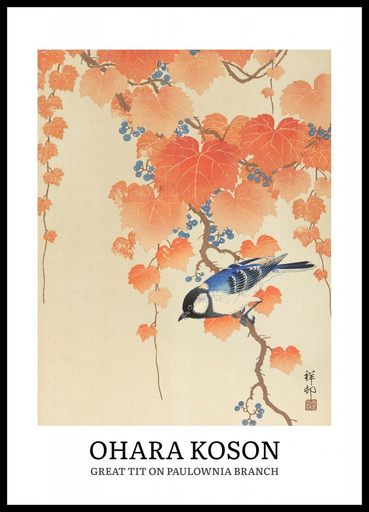 Poster 50x70cm Design Great Tit, Vintage Koson für das Wohnzimmer