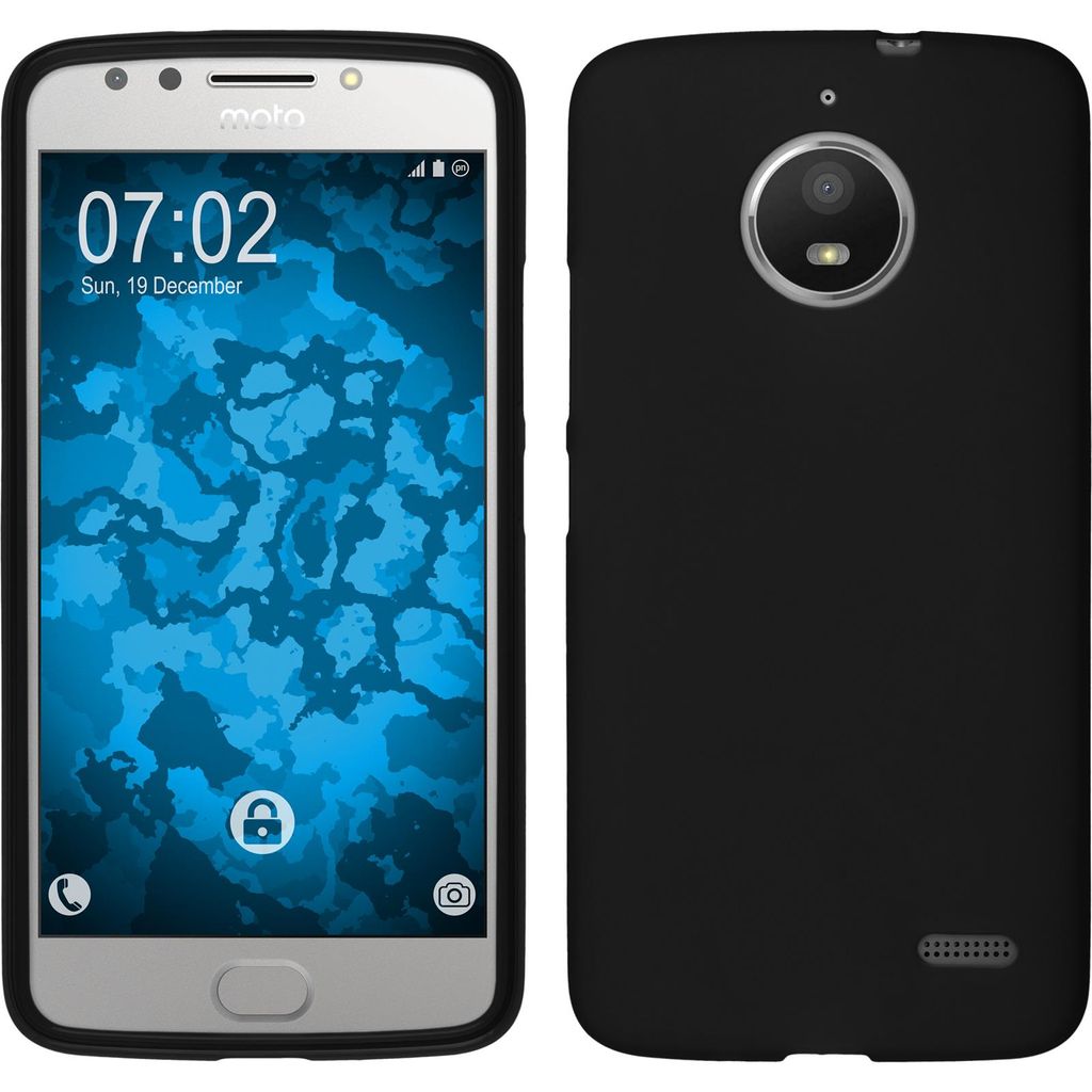 PhoneNatic Case kompatibel mit Lenovo Moto E4 (EU Version) - schwarz Silikon Hülle matt + 2 Schutzfolien