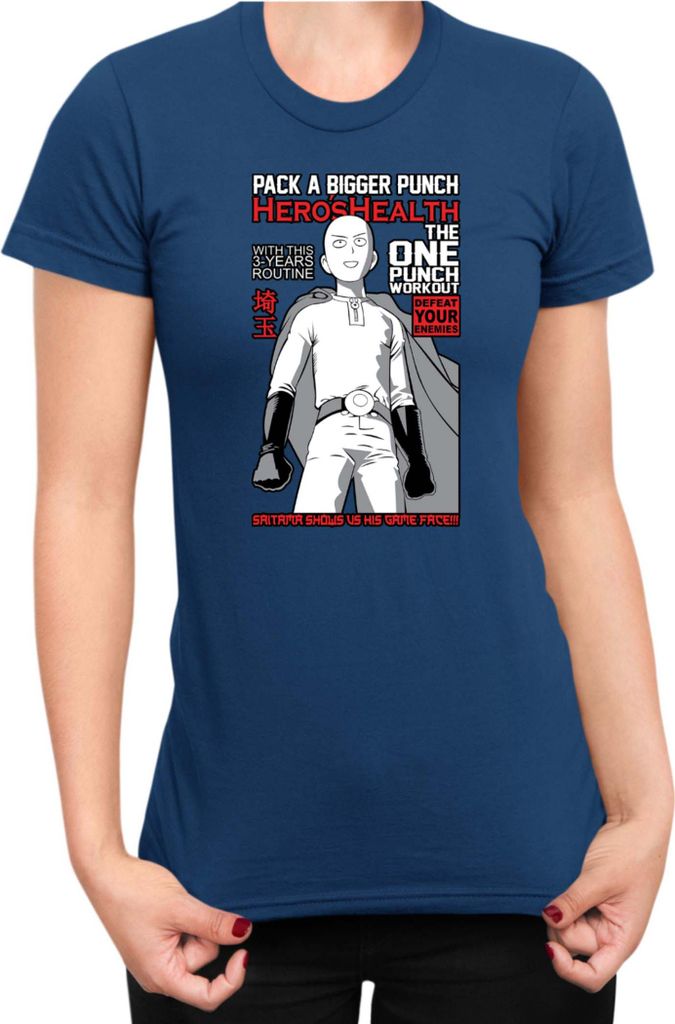 Damen T-Shirt Manga Japan Anime Comics Animation One manga Punch Anime Man 048, Lady XL / Dunkelblau
