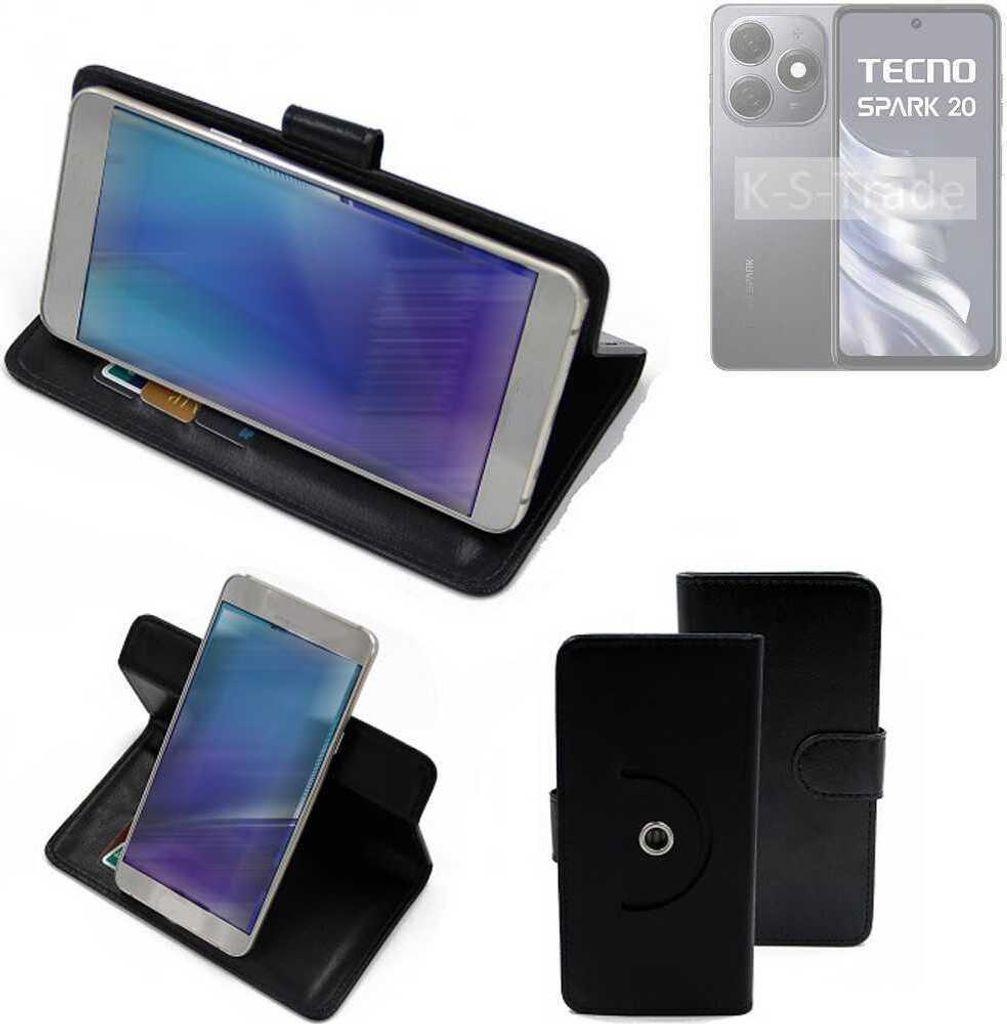 K-S-Trade Case Schutzhülle Handyhülle kompatibel mit Tecno Spark 20 Flipcase Smartphone Cover Handy Schutz Tasche Klapphülle Walletcase schwarz
