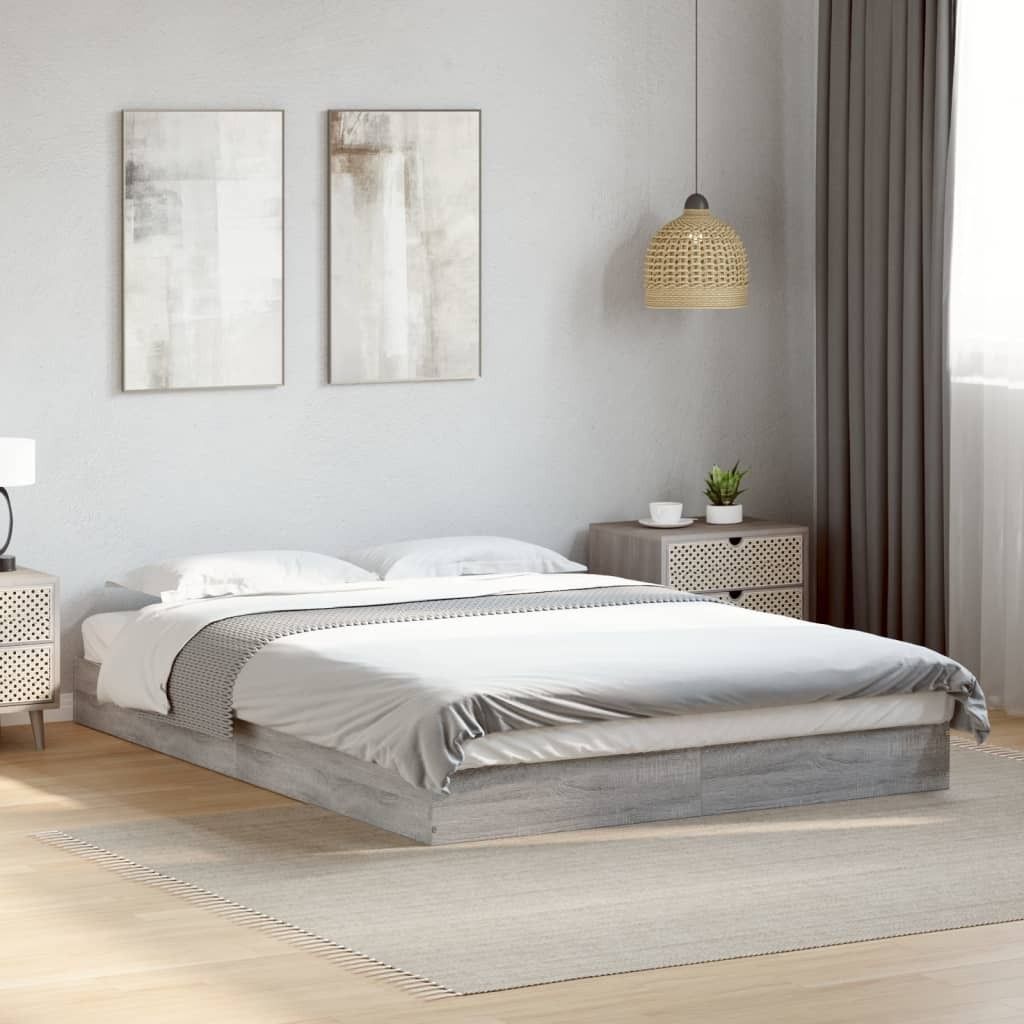 Langlebige Bettgestell Grau Sonoma 140x200cm Holzwerkstoff - Möbel227325 - Klassische BettenJugendbett Tagesbett