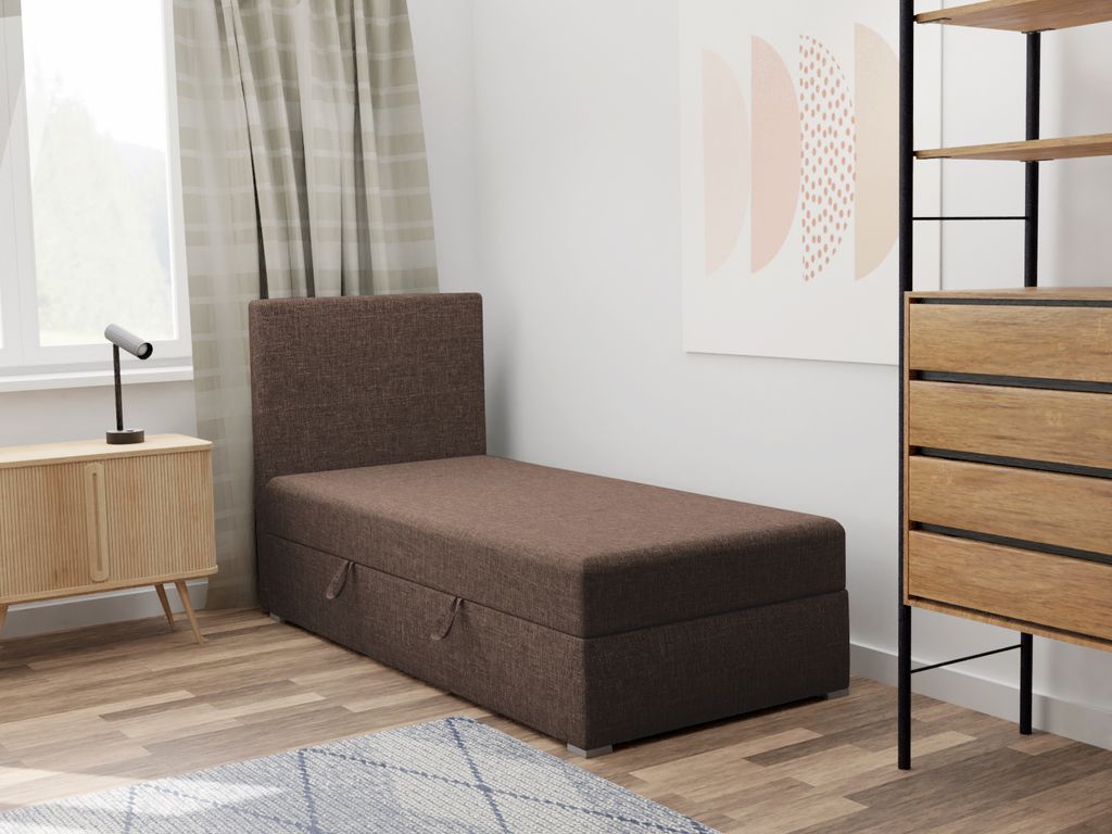 FEDVE Boxspringbett Einzelbett KOLORADO MINI BASIC mit Bettkästen Jugendbett mit Bonell-Matratze 90x200 Links