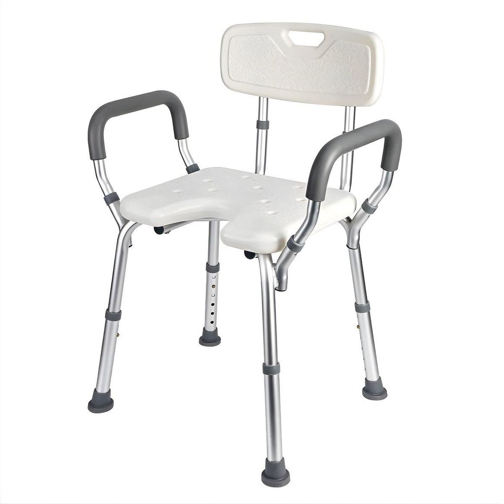 Duschstuhl verstellbar mit Armlehnen – Duschhocker Badstuhl Antirutsch – bis 158 kg belastbar – Aluminium