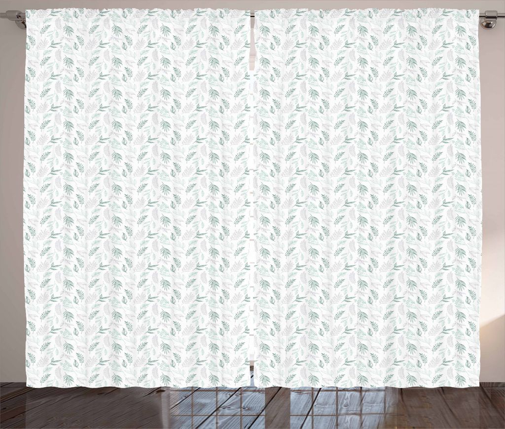ABAKUHAUS Frühling Rustikaler Vorhang, Pastell Botanische Muster, Wohnzimmer Universalband Gardinen mit Schlaufen und Haken, 280 x 245 cm, Jadegr...
