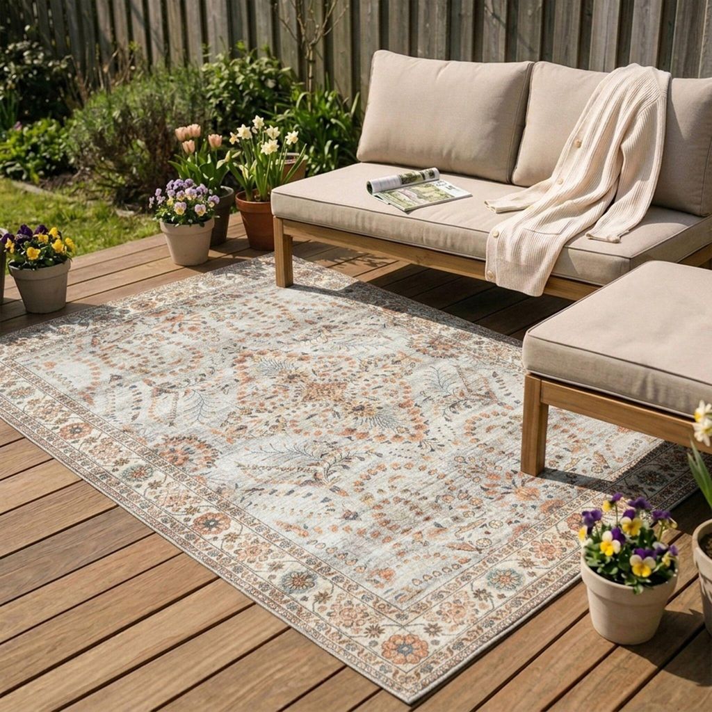Volero - Vintage Gartenteppich - Santo Flora Hellgrau - Produktbild 