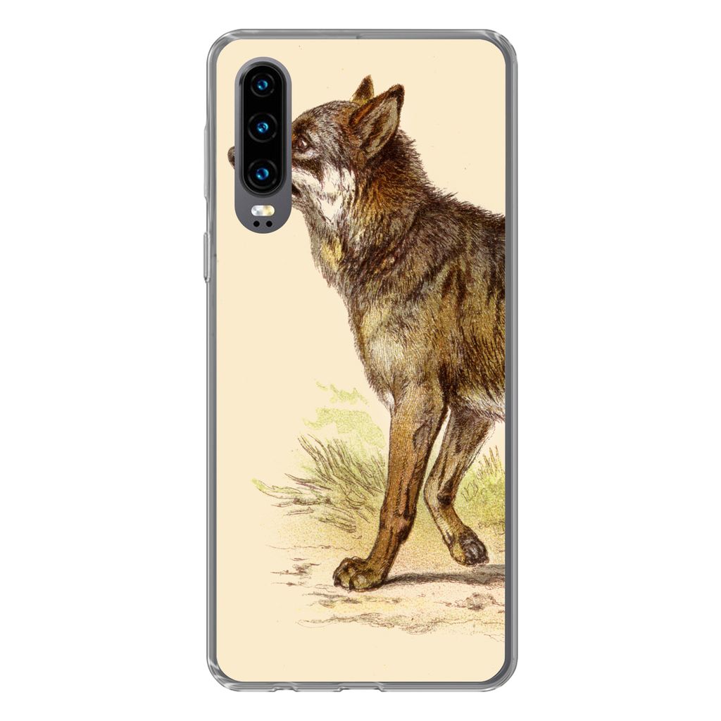MuchoWow Handyhülle Schutzhülle Hülle für Huawei P30 Wolf - Raubtier - Pflanzen Silikon Softcase Handy Hülle - Kartenbesitzer