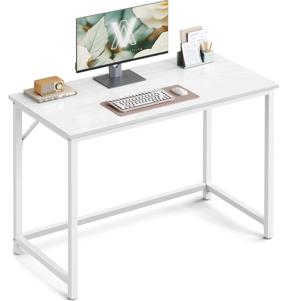 Schreibtisch - Computertisch - Rechteckig - Modernes Design - Metallgestell - Kompakt fürs Homeoffice & Studium - Weiß