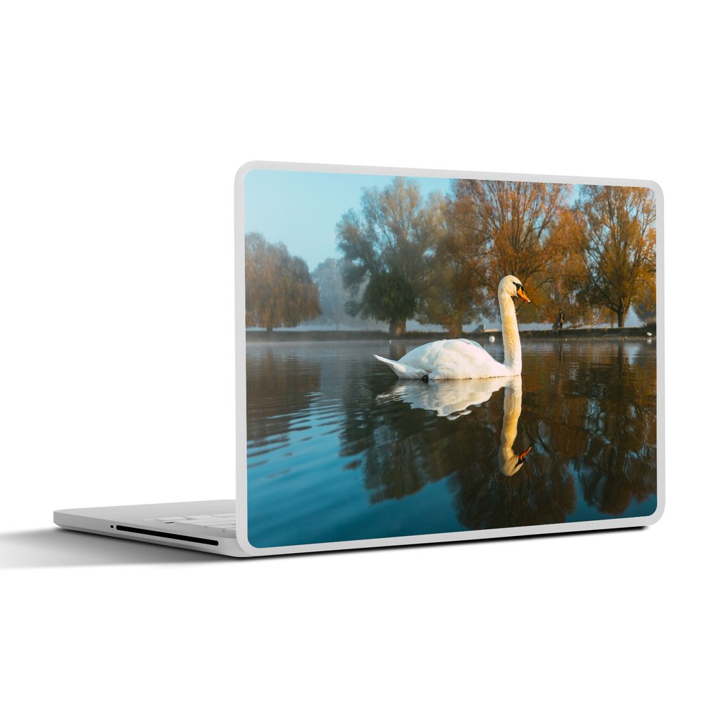 MuchoWow Laptop Aufkleber Sticker Cover Schwan - Wasser - Spiegelung 30x21 cm - Sticker für Laptop - Selbstklebend