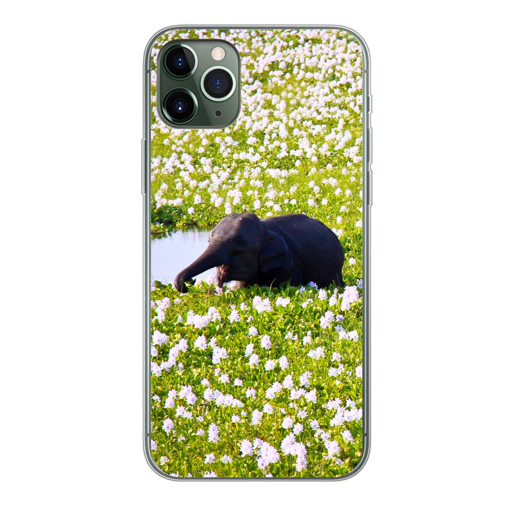MuchoWow Handyhülle Schutzhülle Hülle für iPhone 11 Pro Max Elefant - Wasser - Pflanzen - Grün - Natur - Tiere Silikon Softcase Handy Hülle...