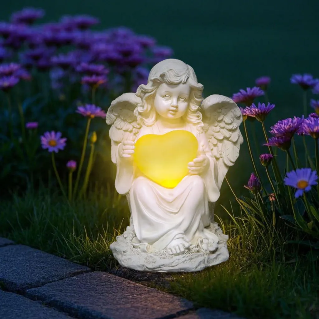 Ange du deuil pour tombes, éclairage solaire résistant au gel