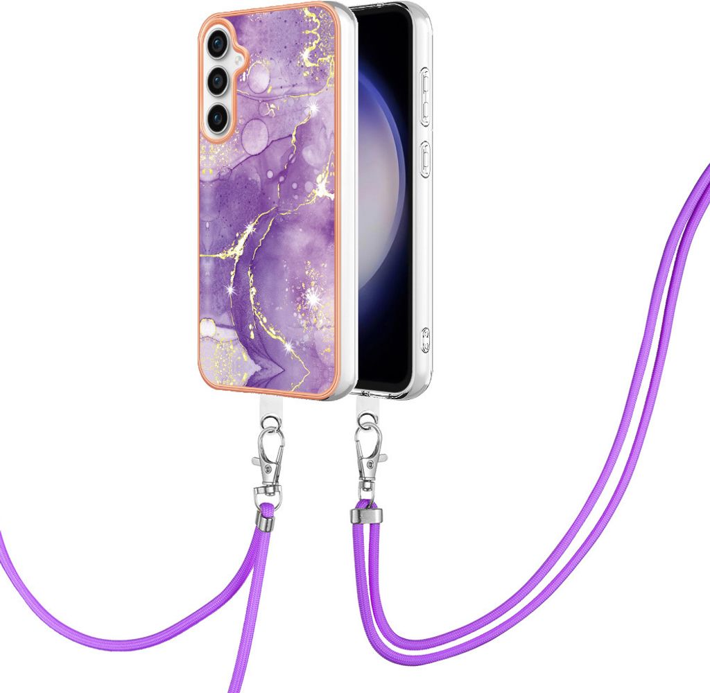 Handykette Hülle für Samsung Galaxy S23 FE Muster TPU Schutzhülle mit verstellbarem Tragegurt Violett