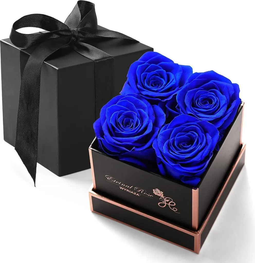 Cadeau Fête des Mères : Boîte de Roses Éternelles Bleues Romantiques