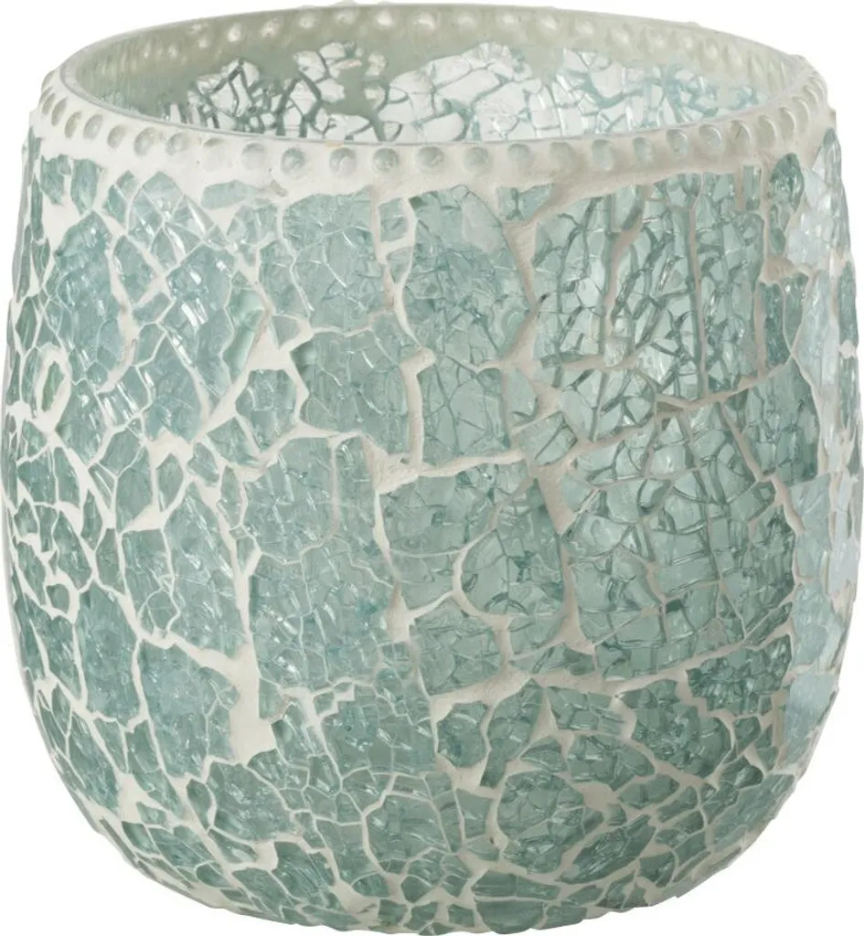 J-Line Bougeoir Mosaïque en Verre Vert et Blanc - Modèle Small 12cm