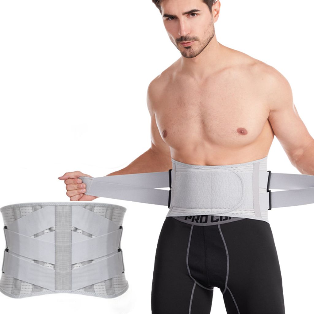 Rückenstütze mit Lumbalkissen - Rückenstütze, Rückenstützgürtel, Lendenwirbelstütze für Männer und Frauen - M(Grau)