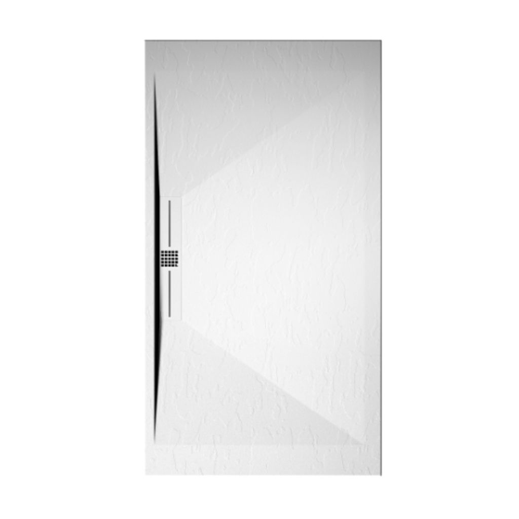 Mineralguss-Duschwanne extra flach EDIS Schieferoptik WEIß 70x90 cm Edelstahl in gleicher Farbe