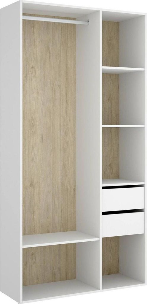 Großer Kleiderschrank Maon, Schlafzimmermöbel, Schrank, Garderobe, 98x45 h205 cm, Weiß und Eiche