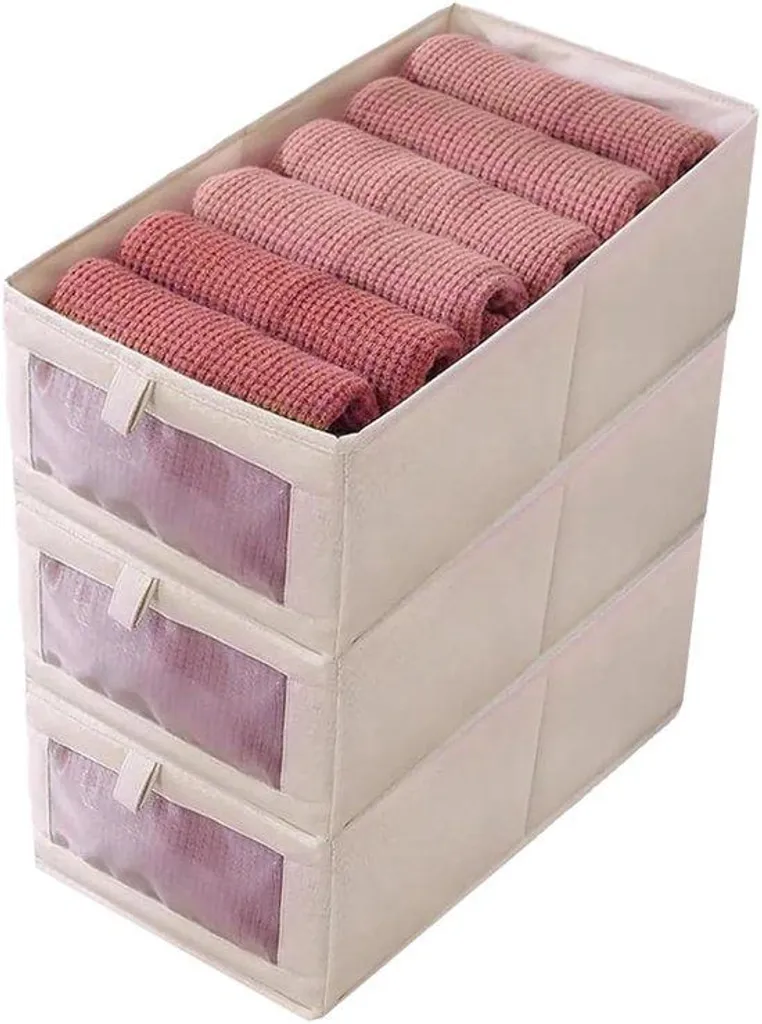 Boîte de Rangement en Tissu Pliable avec Fenêtre pour Armoire - 3 Pcs