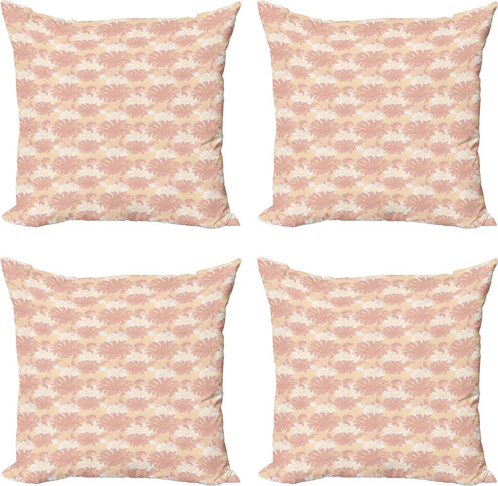 ABAKUHAUS Gartenkunst Kissenbezug Set (4 Stück), Retro Blumenblüten, Moderner Doppelseitiger Digitaldruck, 45 cm x 45 cm, Coral White Peach
