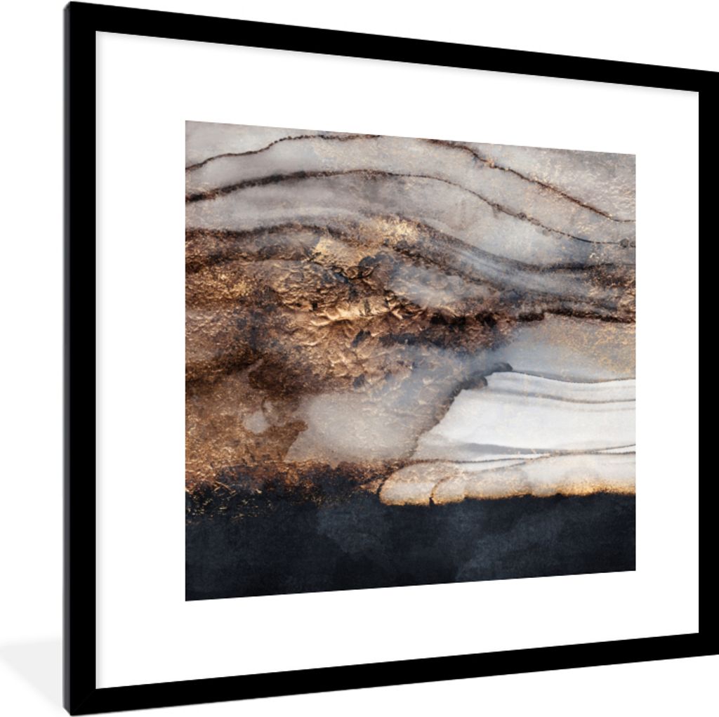 MuchoWow Gerahmtes Poster Sturm - Gold - Abstrakt 40x40 cm - Poster mit Schwarzem Bilderrahmen Wandposter Rahmen Foto Bilder - Poster - Plakat im...