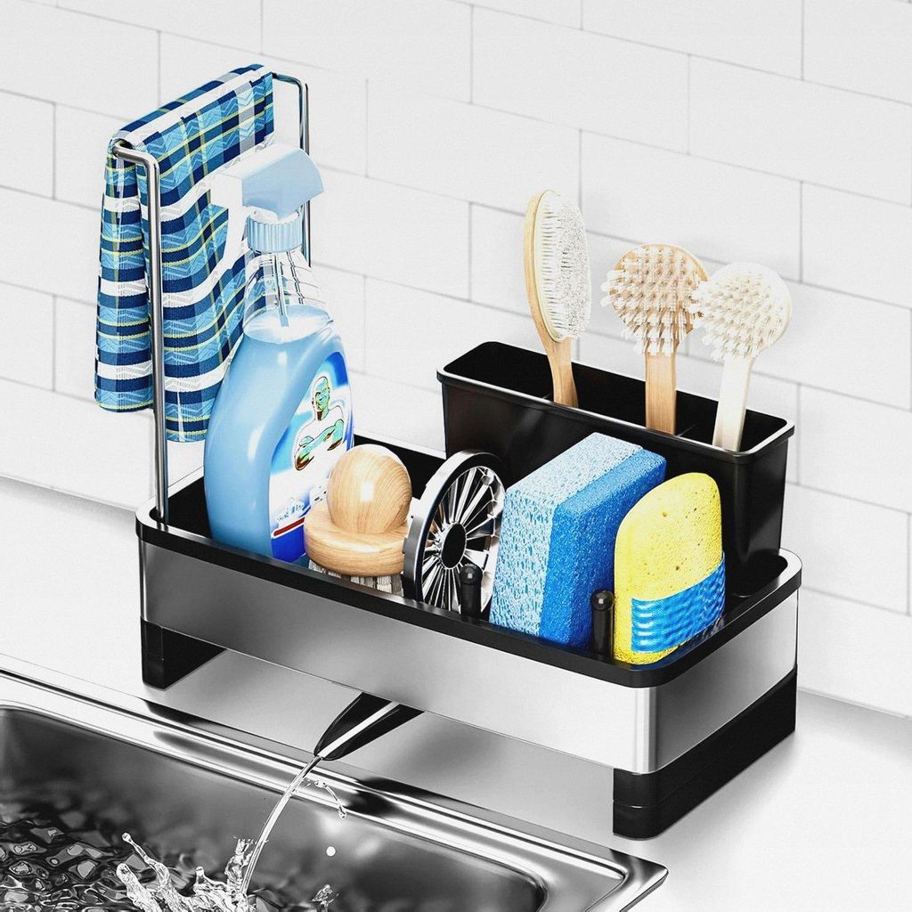 Spülbecken Organizer, Küchen Organizer, Schwammhalter Spülbecken Aufbewahrung, Abtropfgestell für Putzmittel, Küchenorganizer mit Abflussrohr ...