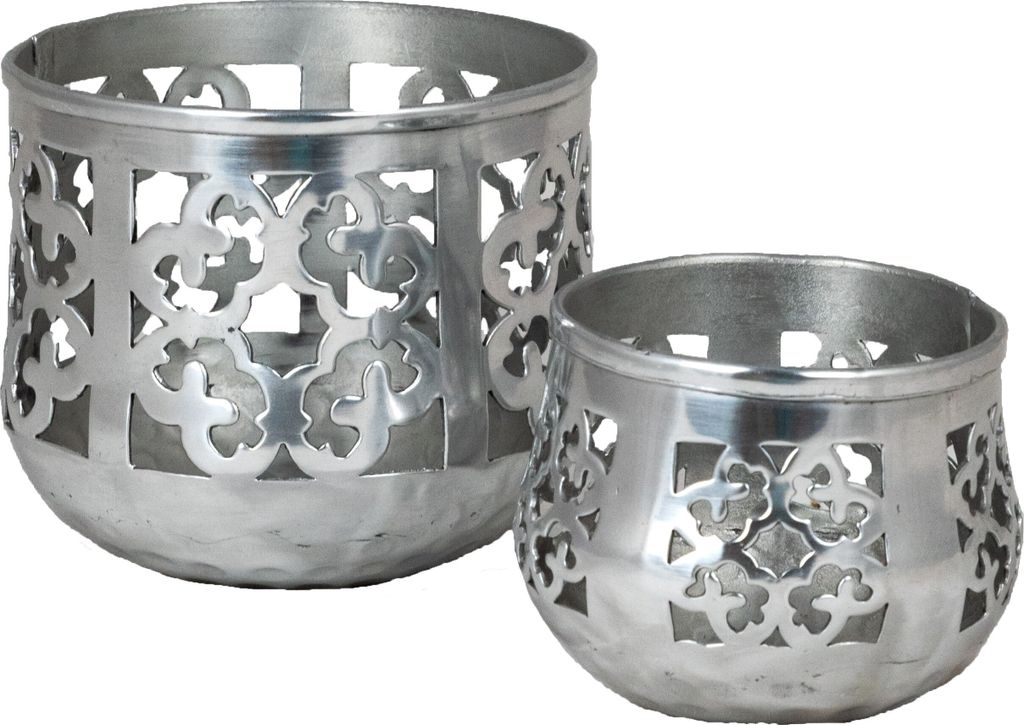 2er Set Orientalisches Windlicht Schwimmlicht orientalisch Afat 13cm Groß Silber | Orientalische Teelichthalter Schwimmschale Silberfarben | Marok...