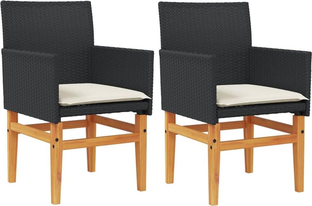 vidaXL Gartenstühle mit Kissen 2 Stk. Schwarz Poly Rattan Massivholz