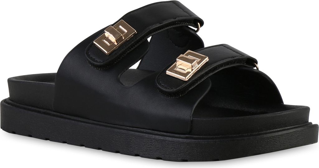 VAN HILL Damen Pantoletten Sandaletten Profil-Sohle Freizeit Plateau-Schuhe 841737, Farbe: Schwarz, Größe: 36
