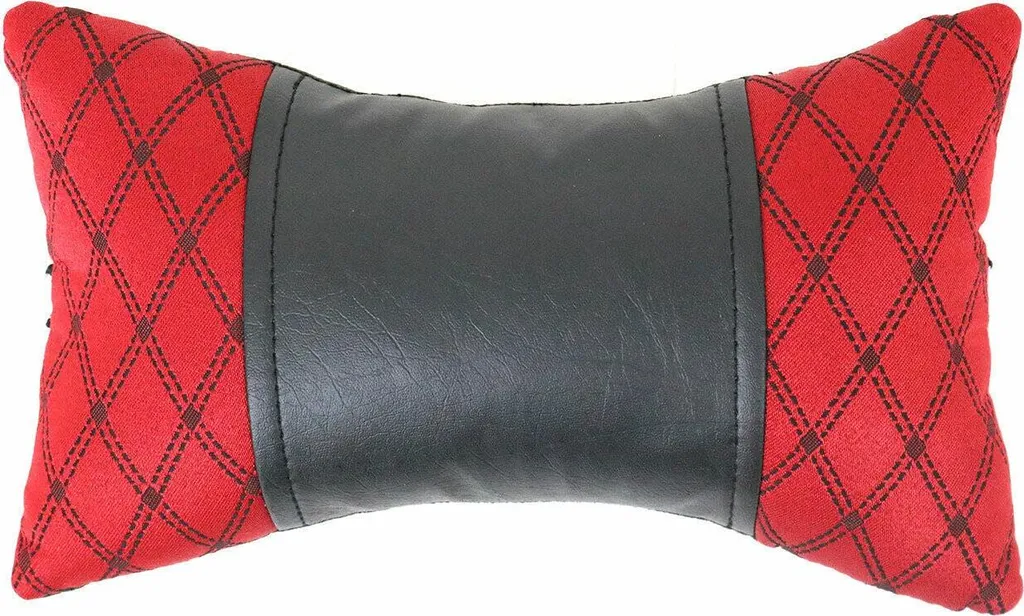 Poggiatesta per auto Cuscino di sostegno per il collo in tessuto e pelle rosso nero 8x30 cm