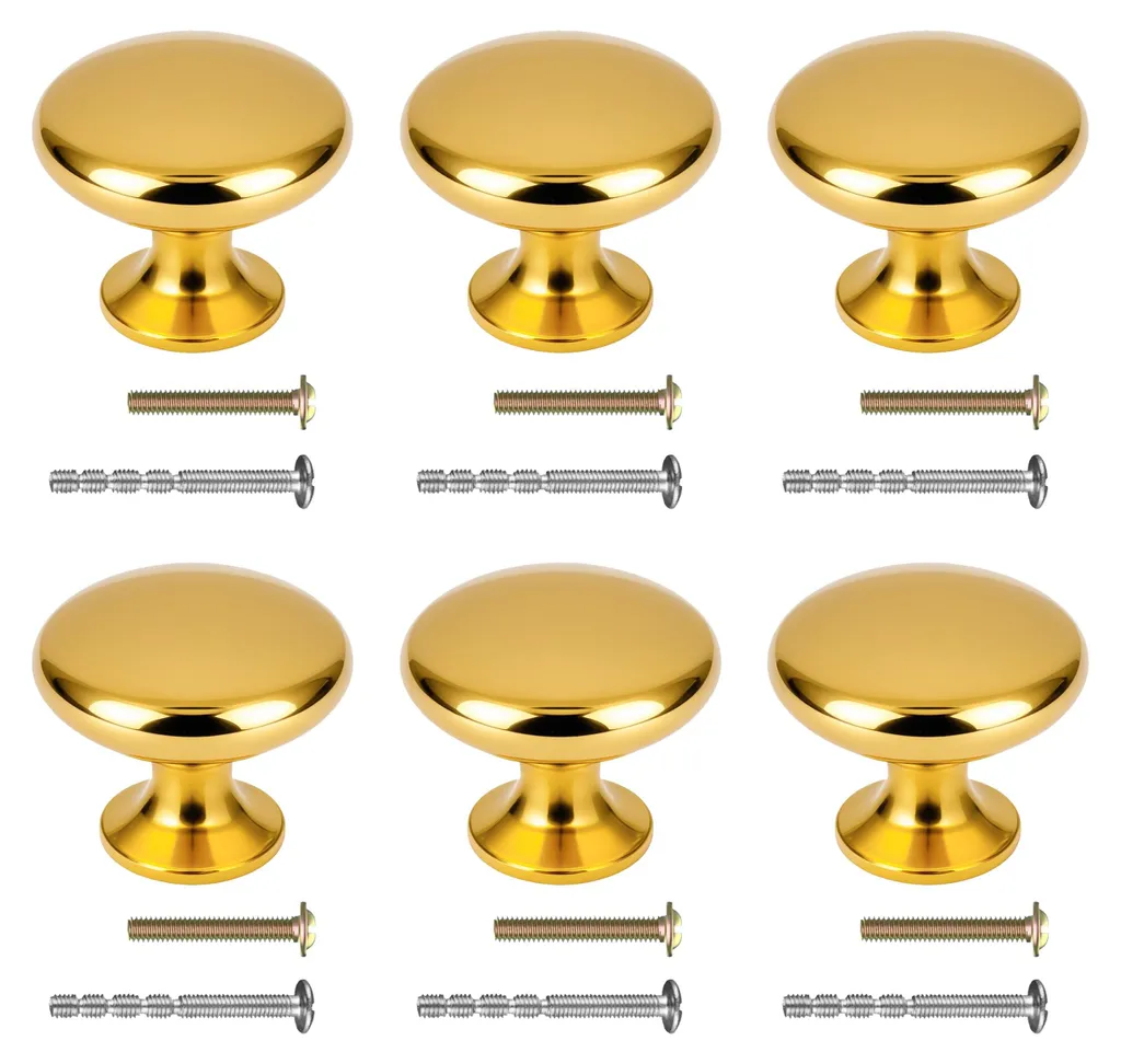 Lot de 6 boutons de meuble dorés 25x30mm avec vis pour tiroir et armoire