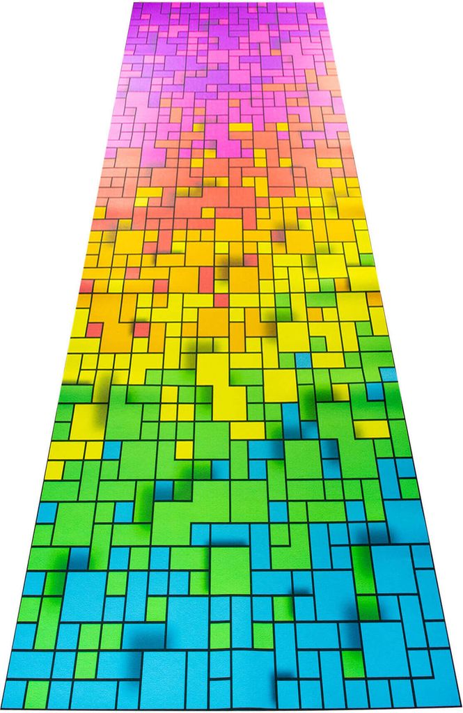 PSYWORK Schwarzlicht Bodenbelag Läufer Neon "Fancy Rainbow Pixel", 1,5x4,0m