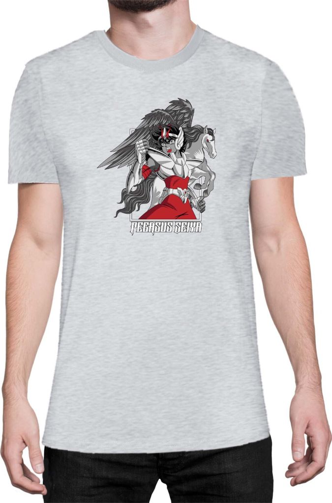 Herren T-Shirt Japan Anime Manga Saint Anime Seiya Pegasus Seiya 03 Flying Horse, Man XL / Grau