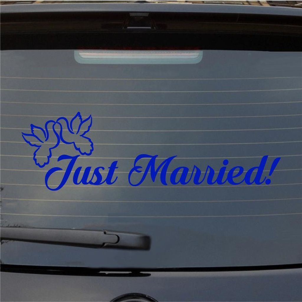 Heckscheibenaufkleber Just Married Tauben Liebe Hochzeit 55x16,5 cm Dunkelblau Auto Aufkleber Sticker