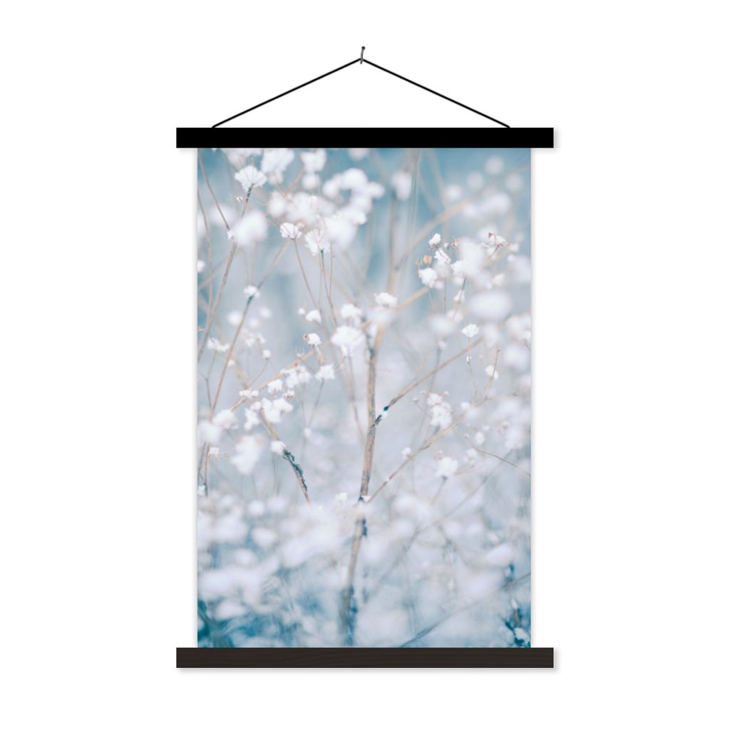 MuchoWow Textilposter Äste - Schnee - Winter - Natur - Botanisch 40x60 cm mit schwarzem Rahmen - Wanddekorationen
