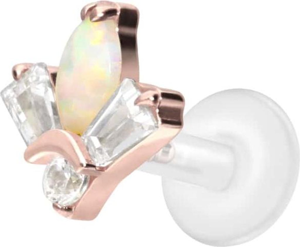Ohrpiercing, Nasenpiercing PTFE Labret mit Innengewinde + Titan-Aufsatz LOTUSBLÜTE RoséGold Stablänge: 6mm | Stabstärke: 1,2mm