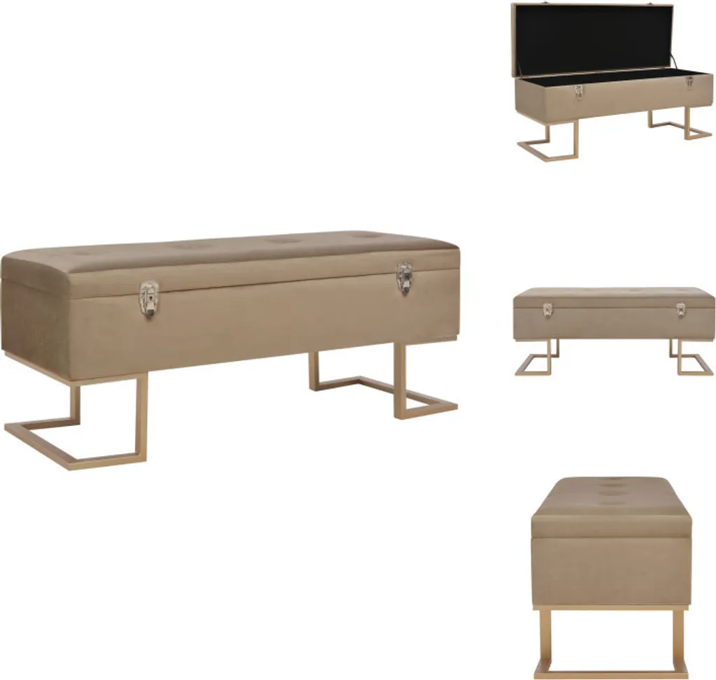 Banc en velours beige 105 cm avec coffre de rangement capitonné chic