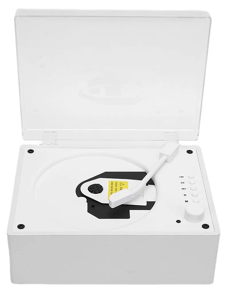 Lecteur CD portable rétro Bluetooth 5.0 blanc bois avec télécommande HiFi - 2