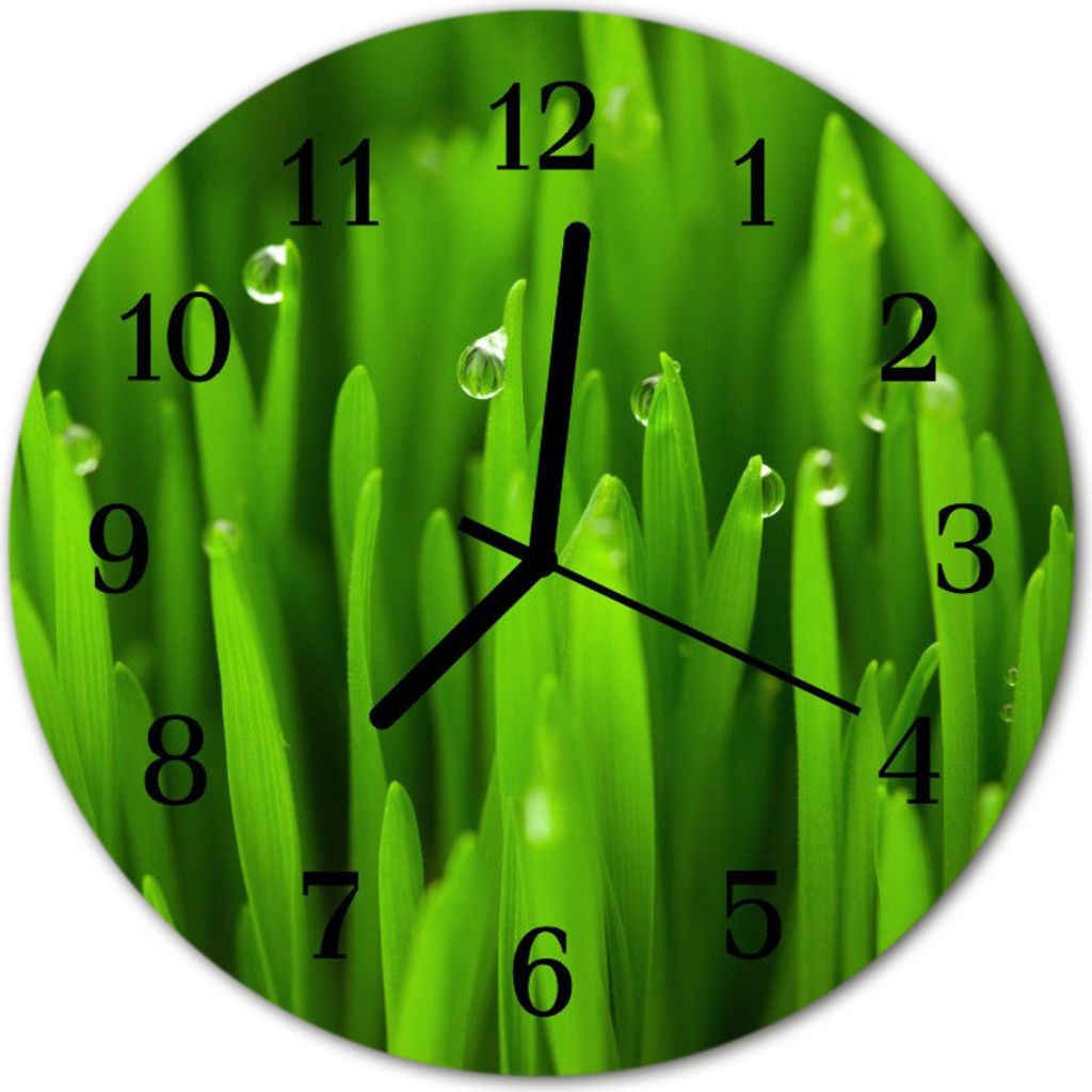 Glasuhr Wanduhr Küchenuhr Echt-Glas 30fi cm Gras Tau grün