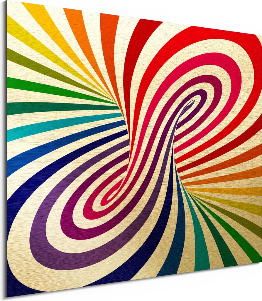 DEQORI Alu-Dibond Bild Gold 80x60 cm 'Bunter Wirbelwind' Wandbild Metall dünn Design