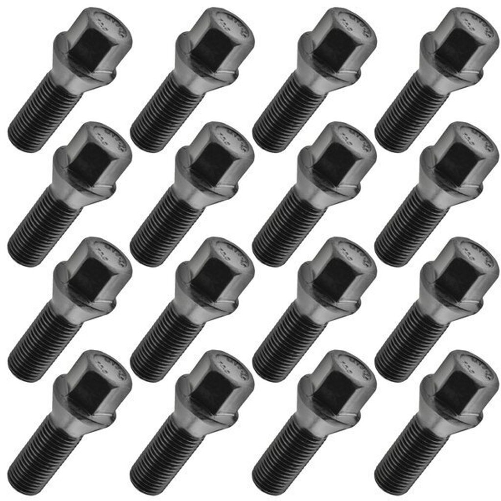 16x Radschraube M14x1.5 , Gewindelänge: 28mm, Kegelbund, SW17, Schwarze