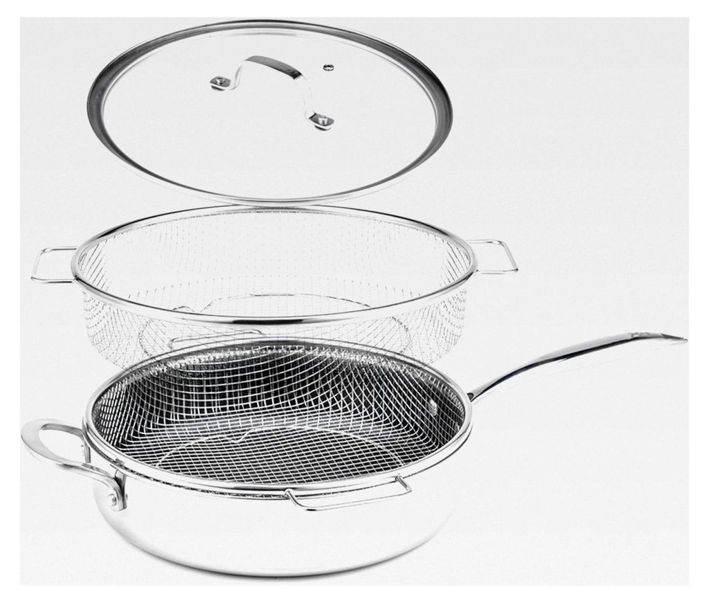 Titan Pfanne - Große Pfanne mit Deckel 28 cm - hohe Servierpfanne - Hochrandpfanne mit Diamantpartikeln - Edelstahl - große Schmorpfanne inkl. Fr...