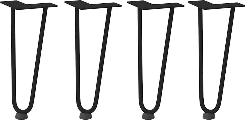 Four black hairpin legs are arranged in a row against a white background.