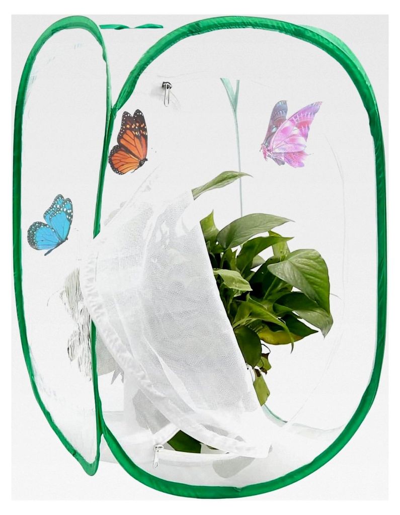 Zusammenklappbarer und transparenter Lebensraumkäfig für Schmetterlinge und Insekten, Pop-Up-Netz für Raupen und fliegende Insekten, Beobachtung...