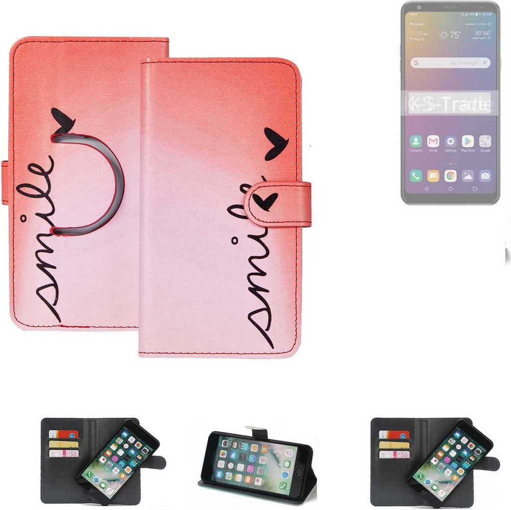 K-S-Trade Schutzhülle Handyhülle kompatibel mit LG Electronics W30 Pro Hülle cover bookstyle Etui ''smile'' rot Standfunktion Kameraschutz (1Stk)
