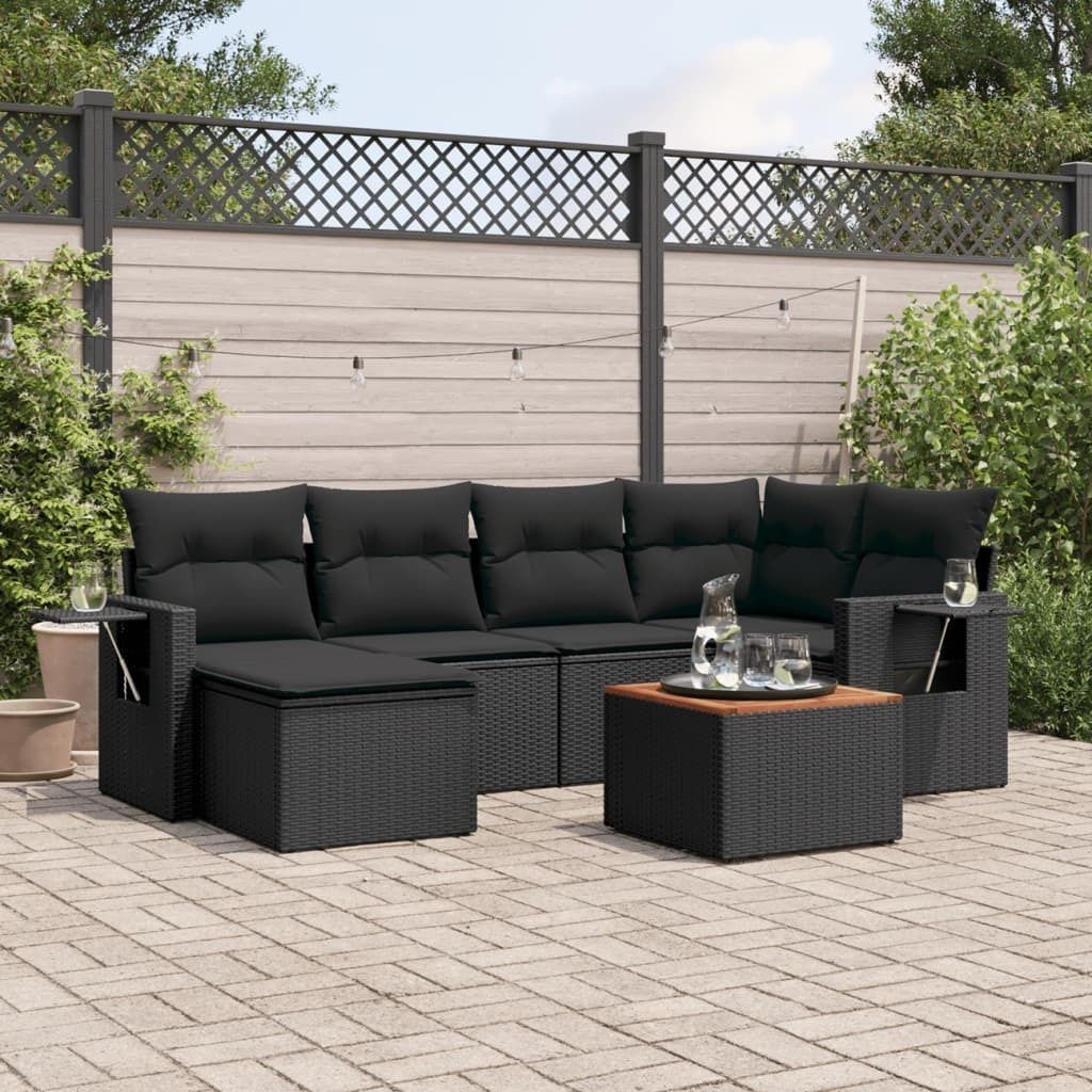 7-tlg. Garten-Sofagarnitur mit Kissen Schwarz Poly Rattan 3224662