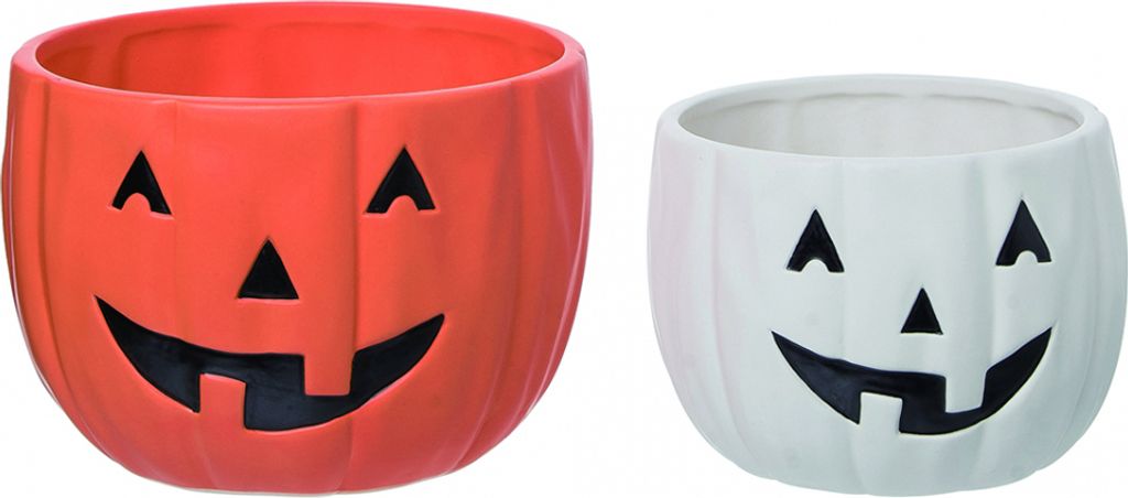 Weiß & Orange Halloween Kürbis Keramikschüsseln 2er Set 20x12cm
